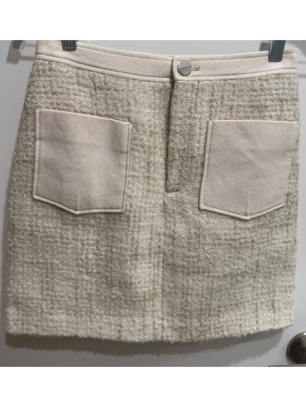 ba&sh Beige Tweed Mini Skirt with Front Pockets Size 34
